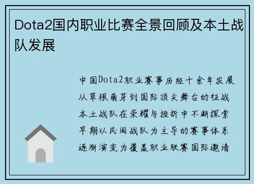 Dota2国内职业比赛全景回顾及本土战队发展